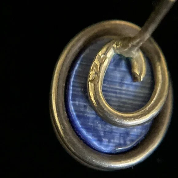 Vintage Modernist Sterling Silver Blue Cat's Eye Stud Earrings Oval Cabochon - Picture 7 of 10